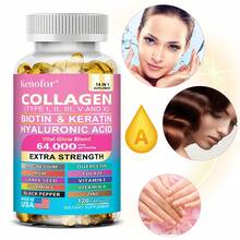 14 IN 1 Collagen 120 Softgels - With Biotin, Keratin, And Hyaluronic Acid - Supports Skin, Nail, And Hair Health And Joint Health - 1 chai - Xem 1