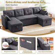 Schlafsofa mit Schlaffunktion, U-förmiges Sofa, Polstersofa, Baumwoll-und Leinenstoffe, mit Getränkehalter, Stauräume, geeignet für Familien, Wohnzimmer usv. Video verfügbar [old sku:N653P9745GG] - Grau - Übersicht 7