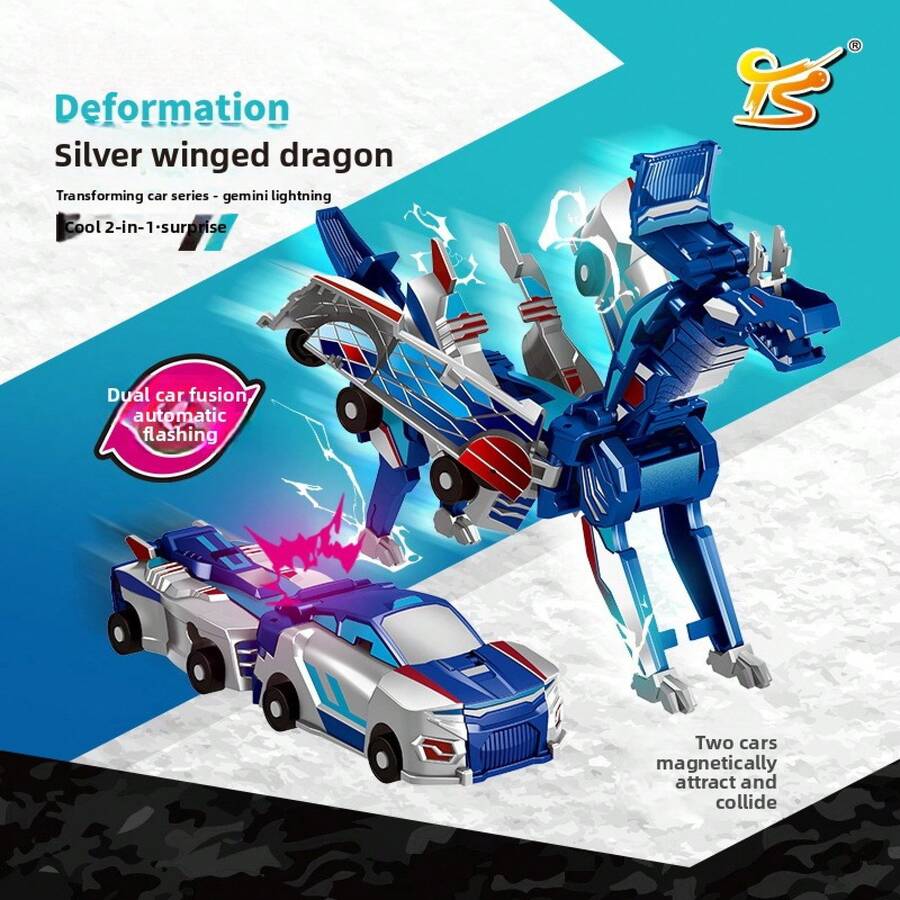 SKYQITIAN 2-In-1 Collision-Activated Transforming Toy Car, Dragon Unicorn Mars Deer Automatic Transforming Car, Collision-Activated Transforming Toy, Suitable For Boys And Girls, Creative Interactive Game Car, Cultivating Children's Imagination And Hands-On Skills, Durable Material, Indoor Entertainment Toy, Perfect Holiday Gift For Birthdays, Christmas, Halloween, Thanksgiving, New Year, Easter, And Children's Day, Children's Cartoon Animal Theme Transforming Car Toy, Suitable For Everyday Play And Home Activities. - Rồng Cánh Vàng - Xem 1
