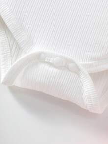 3pcs/Set Baby Girls' Casual Daily Cute White Crew Neck Knit Romper, Pink Watermelon Pocket Bodysuit, And Pink Bow Headband Set, Suitable For Spring, Summer, Autumn - Pink - View 10