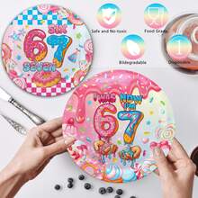 10/20/40pcs 6-7 Years Old Birthday Decorations, Including 7-Inch And 9-Inch Dessert Paper Plates With "6 To 7" Printed Donut Pattern In Pink And Blue, Suitable For 7th Birthday, Game Parties And Celebration - View 3