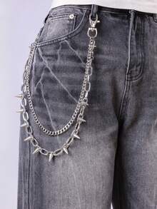 1条朋克金属腰链，多层铆钉腰带，嘻哈街头牛仔裤配饰链 - 銀色 - 查看 2