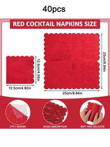 20 Pcs Cocktail Napkins Red Party Napkins Red Dessert Beverage Napkin Paper Napkin For Baby Shower, Mothers Day, Birthday, Wedding, 4.92 X 4.92 Inch - Multicolor - View 8