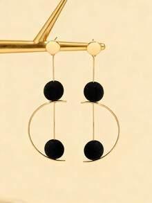 1 Pair Retro Minimalist Versatile Creative Long Geometric Half-Circle Rotatable Earrings With Black Ball Pendant, Suitable For Women's Daily Wear, Festivals, Parties, Holidays, Ideal Gift For Family/Friends - Black Gold - View 4