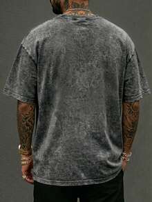 Plus Size Unisex Vintage Wash Cotton T-Shirt, Houston Skeleton Cowboy Rocket Graphic Tee, Edgy Texas Streetwear Oversized Casual Top - Xám - Xem 2