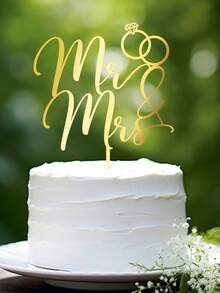 婚禮蛋糕頂部裝飾，鑽石戒指款式夫妻款，派對慶祝飾品 - 彩色 - 查看 4