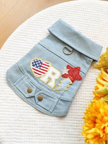 PETCIRCLE 1pc Pet Clothes Dog Jacket Spring/Summer New Breathable Non-Stuffy Small Dog Coat, Embroidered Star Pattern Dog Jacket - Blue - View 5