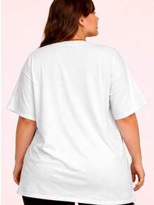 Kit 2 T-Shirts Women's Plus Size Plain Round Neck Fashion  Oversized - 黑與白 - 查看 6