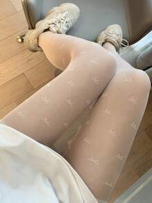 1 Piece Bow Dotings,Ings Jed Pantyh0XL-2XL Plus Thigh-High Socks, Women's Plus Size Bow Printed Semi-Transparent High-Wa Pantyhose Fishnet Stockings, Large Size Sexy Stockings - Multicolor - View 9