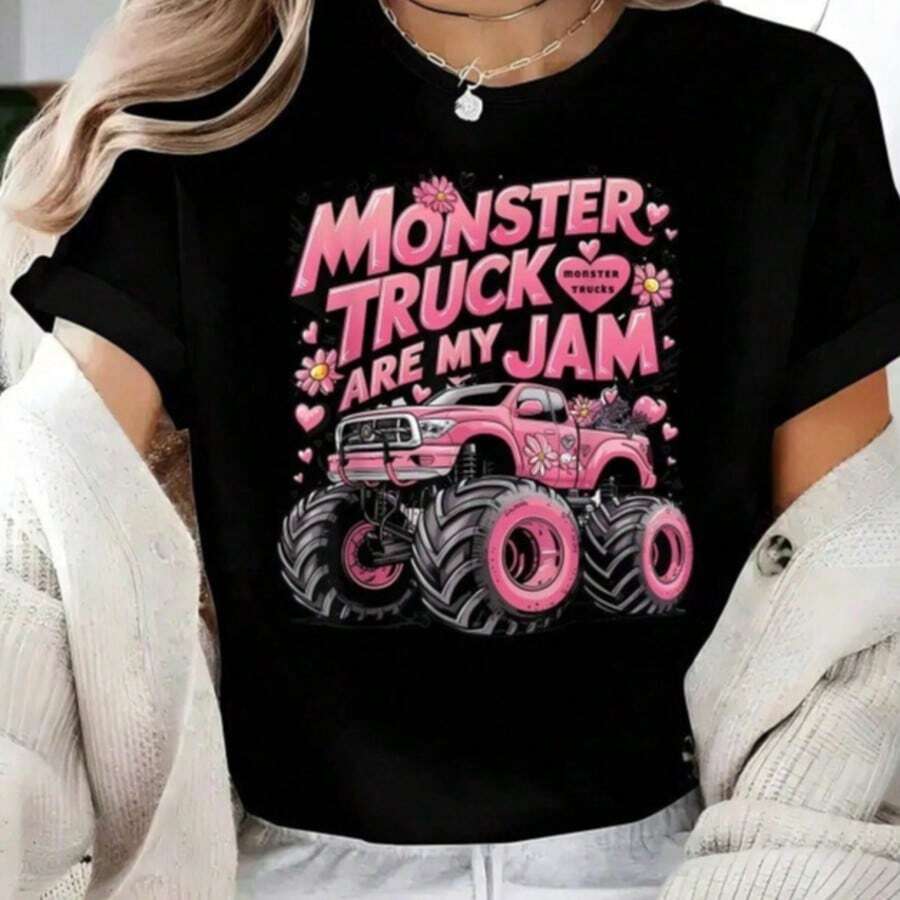 Monster Truck Are My Jam Cool Engines T-Shirt T-Shirt Women's Crewneck Casual, Sports, Personality Black T-Shirt - màu đen - Xem 1