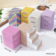 全镶钻三抽屉高端桌面收纳盒，珠宝化妆品收纳盒 - 彩色 - 查看 4