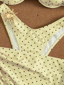 3-Piece Solid Color Tankini Swimwear Set, Wide Strap Design With Underwire For Comfortable Support, Fashionable Beach Style, Perfect For Summer Beach & Pool Parties Vacation White - Yellow-brown - View 7