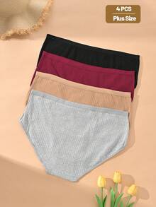 4 piezas Bragas de talle alto para mujer de talla grande - Diseño sin costuras invisible de control de abdomen, ropa interior totalmente cubierta con hilo, cintura elástica suave, esencial para uso diario y ocasiones especiales, paquete a granel para uso diario y formal, cómodo, ajuste - Multicolor - Ver 2