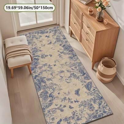 Thảm nhung in chấm bi, thảm trang trí nhà cửa họa tiết hoa xanh dương, thảm trang trí hiện đại, phong cách, phù hợp cho hành lang, lối đi, ban công, nhà bếp, sảnh, phòng khách, phòng ngủ, lối vào, trang trí trong nhà và ngoài trời, dễ vệ sinh, nhiều kích cỡ, thoải mái và trang nhã.
