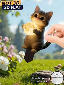 2D 平面可爱猫咪手持发光球花园装饰插牌，单件装，户外庭院花园草坪装饰，送给朋友的理想礼物，花园装饰，草坪装饰，阳台，户外花盆，花卉装饰，个性化礼物，园艺用品 - 多彩 - 查看 6