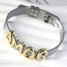 1条简约优雅双色“妈妈”字母手链，女士礼物，宽版可调节 - 金色 - 查看 9