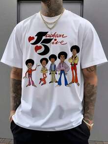 Men'S Vintage Rock Band Graphic T-Shirt - 100% Soft Retro Music Tee With The Jackson 5 & 50th Anniversary Design, Machine Washable Casual Shirt Adults & Teens, Short Sleeve Round Neck Gift Fans, Inappropriate Shirt, Graphic Tee Men, Men Graphic Tee, T Shirt Men, T-Shirt Men, Funny Tshirt, Men Clothe, Men Shirt - 白色 - 查看 4