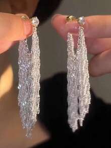 1 Pair Galaxy Waterfall Tassel Earrings, Elegant Long Dangle Earrings, New Delicate Earrings For Women - Multicolor - View 5
