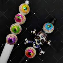 10/20pcs Acrylic Colorful Horror Eyeball Beads, Printed Hole Round Loose Beads, Suitable For DIY Jewelry Making, Pens, Necklaces, Bracelets, Earrings, Bag Chains, Keychains, Keyring Decorative Beading - Multicolor - View 8