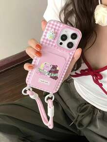 Cartoon Bear Card Slot Wrist Strap Lanyard Soft Phone Case Compatible With IPhone 17 Pro Max/16/15/14/13/12/11, Anti-Drop Card Holder - Multicolor - View 5