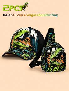 Bộ 2 món gồm mũ lưỡi trai và túi đeo ngực họa tiết khủng long cho bé 3-5 tuổi, thời trang và đa năng, chống nắng, có thể điều chỉnh, phù hợp cho các hoạt động hàng ngày, du lịch và nghỉ lễ. - Nhiều màu - Xem 1