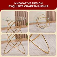 Dining Table With Gold Metal Legs And Tempered Glass Top, Modern And Space-Saving Kitchen Table For Living Room, Gold Metal Legs - Gold + Glass + Metal - View 5