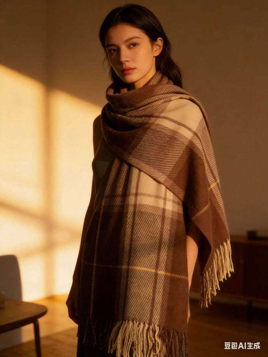 Houndstooth Scarves Are Soft, Pleasant To The Touch, And Indispensable For Autumn And Winter. - Coffee Brown - View 1
