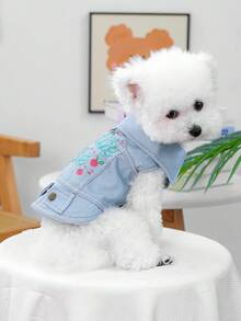 PETCIRCLE 1 pieza Ropa para mascotas, Chaqueta para perro, Transpirable Nuevo Diseño de Verano, Chaqueta para perro pequeño con patrón bordado - Chaqueta con forma de corazón - Azul - Ver 3