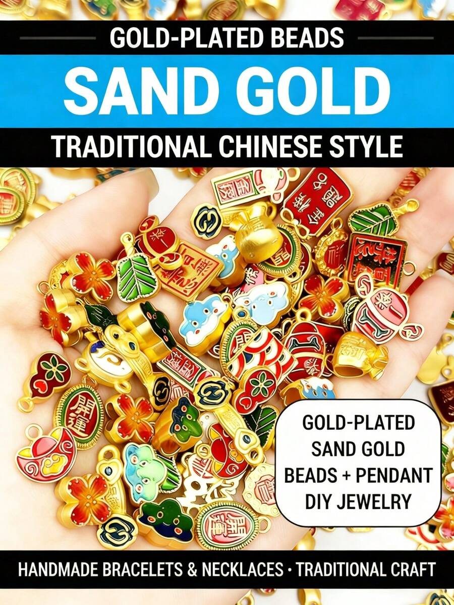 DIY Gold-Plated Beaded Jewelry Pendant - Traditional Chinese Style Handmade Bracelet & Necklace