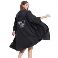 Pahajim Changing Robe With Hood Poncho Towel Adult Quick Dry Microfibre Dry Robe With Zip Oversized For Swim, Surf, Swimming, Beach - negro - Ver 3
