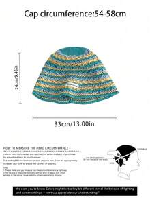 Sombrero de cubo calado y colorido, adecuado para primavera/verano, playa, vacaciones, protección solar, versátil, sombrero de paja a rayas para mujer, casual al aire libre, visualmente estilizador - Multicolor - Ver 3