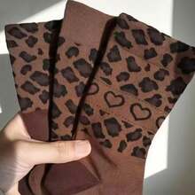 3双装女士豹纹休闲多功能运动中筒袜，春夏款 - 彩色 - 查看 5