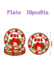 96 piezas "Sweet No.1" Juego de suministros para fiesta con tema de fresa - Platos, vasos y servilletas desechables de papel con estampado de fresa roja | Adecuado para celebración de 1er cumpleaños, fiesta temática dulce para niñas y fiesta con estilo de frutas | Decoraciones impresas "Sweet No.1" aplicables para recuerdos de fiesta infantil, decoraciones de fiesta en el hogar y artículos esenciales para ocasiones especiales - Multicolor - Ver 9