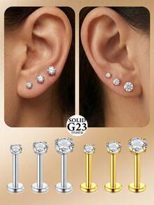 CIZME 2 chiếc khuyên môi ren trong G23 16G bằng hợp kim titan, kích thước 2mm 3mm 4mm, đính đá Cubic Zirconia, thích hợp cho xỏ môi, sụn tai, vành tai. - Zirconi - Xem 1