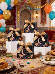 10个/包 宰牲节/开斋节派对礼品糖果纸盒，带丝带，新款豪华礼盒 - 查看 13