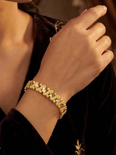 Elegant Luxury 18K Golden Plated Stainless Steel Bracelet For Women - Versatile Fashion Link Chain Bracelet, Perfect For Daily Wear And Parties, Ideal Valentine's Day Gift