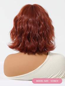 12 Inch Red Short Wavy Wig With Thick Air Bangs, Women's Synthetic Fiber Wig, Natural Looking, Heat Resistant, Suitable For Daily Wear, Parties, Cosplay, High-Quality Heat-Resistant Fiber, Classic Short Wavy Style, Realistic Hairline, Comfortable Fit, Bangs Wig, Short Wavy Synthetic Wig, Natural Looking, Heat Resistant Wig, Women's Daily Wear, Party Cosplay Wig, Platinum Color - Red - View 5