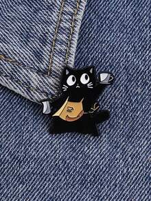 1枚“可爱咖啡师黑猫珐琅胸针 - 咖啡爱好者猫咪围着围裙拿着牛奶壶胸针，自我关爱徽章，金属胸针，时尚翻领徽章，背包衣服珠宝包别针，毕业礼物” - 彩色 - 查看 4