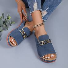PWIIMG Women's Metal Buckle One-Piece Slide Sandals, Versatile Summer Slippers, Casual Open Toe Mules - Blue - View 6