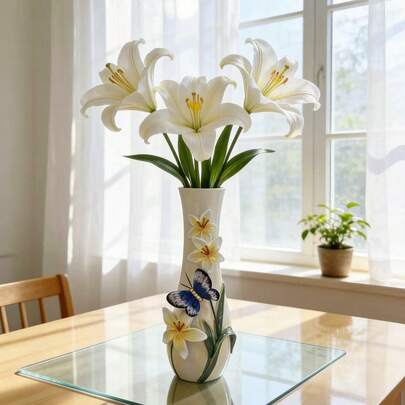 陶瓷花瓶，饰有3D蝴蝶和小精灵，适用于家居客厅卧室的装饰花瓶，理想的母亲节礼物