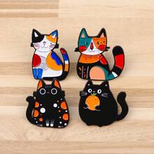 可爱卡通宠物狗珐琅徽章 趣味动物盆栽黑猫胸针翻领别针徽章 背包服装配饰 时尚首饰 朋友礼物 - 黑色 - 查看 10