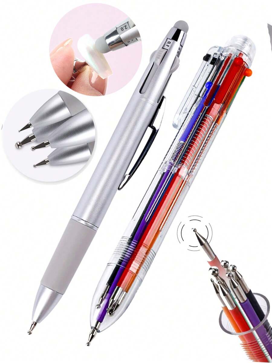 5/6 In 1 Professional Multi-Head Nail Art Dotting Pen, Suitable For Painting, Striping, Dotting, Glitter Nail Art, Pressure Activated, Ideal For Nail Technicians And Beginners - Multicolor - View 1