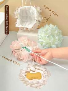 1pc/2pcs 2-In-1 Soap Saver Pouch & Shower Puff, Durable & Non-Shedding, Drawstring Design For Easy Soap Wrapping, Rich & Gentle Lather, Suitable For Adults & Kids, Practical For Home Bathing & Travel - Random Color - View 7