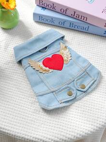 PETCIRCLE 1 bộ quần áo cho thú cưng, áo khoác cho chó, trang phục cho chó nhỏ, áo khoác chống bẩn và bền - Áo khoác hình trái tim thiên thần - Màu xanh lam - Xem 6