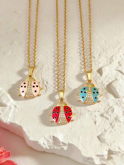 1 pieza Collar con colgante de mariquita de la suerte para mujeres - Lindo colgante de insecto, joyería de amuleto de la suerte, regalo significativo hipoalergénico para hija, hermana, mamá, accesorio para amantes de la naturaleza