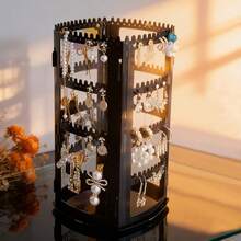 1pc 360° Rotating Jewelry Storage Box, Necklace & Earring Display Stand, Multi-Layer Slots, Large Capacity Earring & Jewelry Box, Valentine's Day Gift, Vanity Organizer - Black - View 2