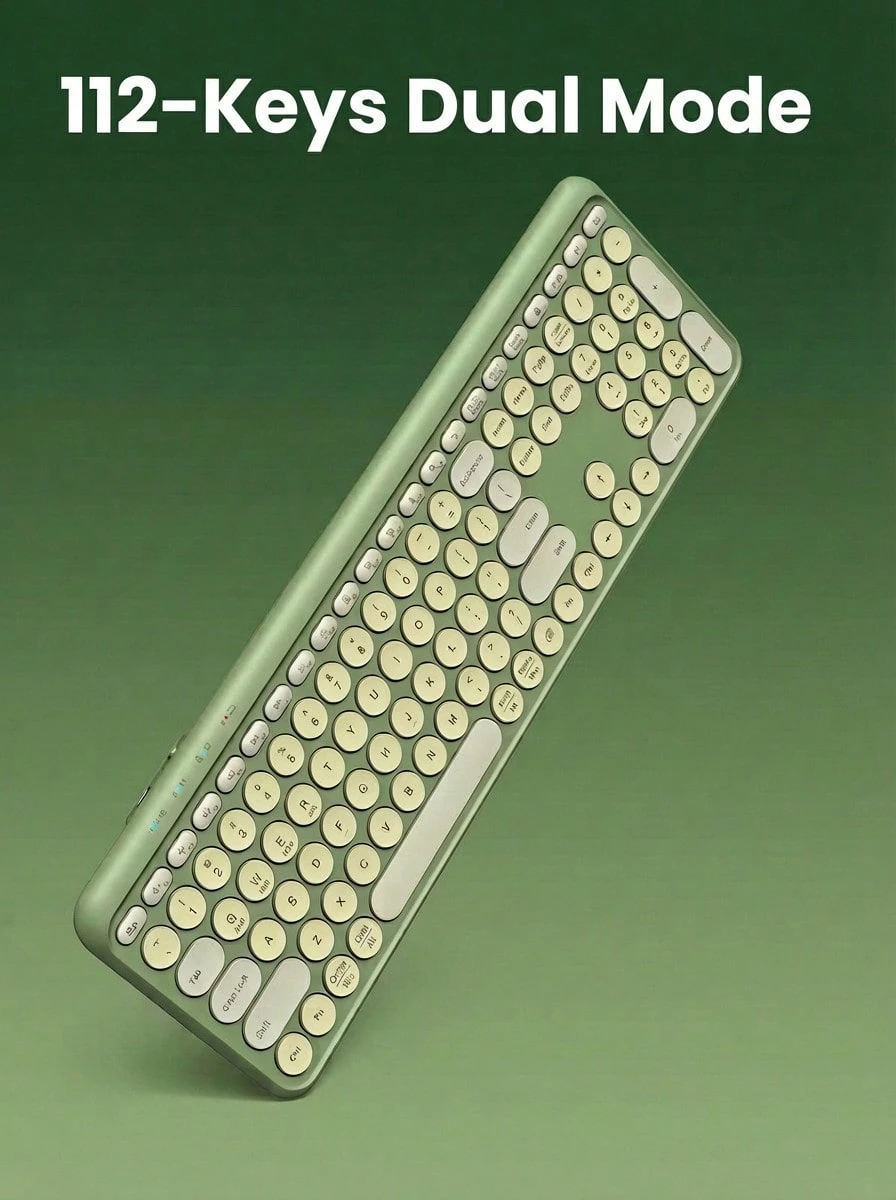 Wireless Keyboard,2.4GHz USB Wireless Keyboard With 112-Keys Dual Mode Round Keys Keyboard - Green - View 1