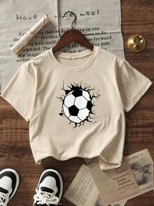 Boys & Teens Casual Printed Crew Neck Short Sleeve T-Shirt, Summer Top - Apricot - View 3