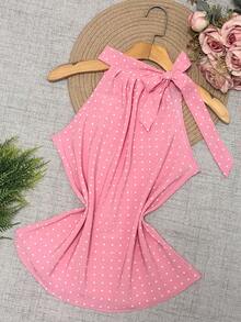 Polka Dot Tank Top With Tie Closure - 泡泡糖粉紅色 - 查看 3