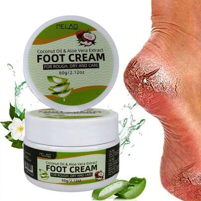  MELAO Coconut Oil & Aloe Vera Foot Cream 60g/2.12oz, Deeply Nourishing And Repairing Cracked Heels, Contains Natural Coconut Oil And Aloe Vera Extract, Moisturizing Dry Foot Skin